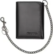 [Enwaen] Mens Wallet with Chain, Genuine Leather Trifold Wallet RFID Blocking Anti-Theft Chain for Biker, Motorcycle