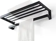 Hotel Style Towel Rack with Shelf,Towel Shelf for Bathroom,Contemporary Bathroom Lavatory Towel Rack Wall Mounted (Double Towel Rack with Towel Bar, 073100-MB Ler Series, Matte Black)