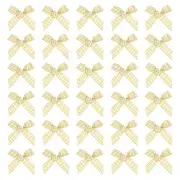 50 Pcs Mini Gingham Ribbon Bows 1.8 Inch Satin Ribbon Bows, Dark Yellow White
