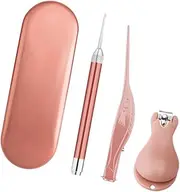 IWOWHERO 1set Professional Ergonomic Stainless Steel Nail Clippers Manicure Kit Nail Trimmer File and Tweezer Rose Easy to Use