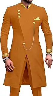 [JEShifangjiusu] African Clothes Men's Suit Suit Pants Set With Waist Blazer Embroidery Chain, Orange1, 3XL