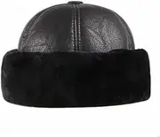 [FEATUR] Winter Aviator Pilot Cap,Winter Siamese Windproof hat, hat with Ear Flaps, Thick Velvet Warm Male Winter Hat Winter Men's Warm Bomber Hats Middle-Aged Men PU Imitation (Color : A, Size : XXL) (Color