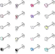 [Diamday] Hypoallergenic 316L Surgical Steel Nose Piercing Plug/Flat Back Body Piercing Jewellery for Women Men Threadless Nose Ring with Taper Insertion Pin 18G/20G Silver Pack of 20
