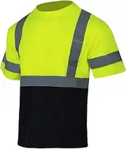[FONIRRA] Safety Reflective High Visibility Shirt for Men ANSI Class 3 Hi Vis Construction Work Shirts with Short Sleeve