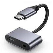 2in1 Type C To 3.5mm Jack Headphone Aux Converter For iPhone IOS 15 Samsung Xiaomi Huawei - Grey