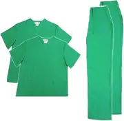 [Natural Uniforms] Women's Scrub Set - Medical Scrub Top and Pant, 2-Pack Surgical Green, Medium
