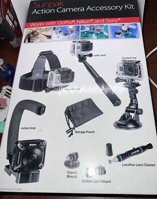 Sunpak Action Camera Accessory Kit 8 Piece Set Go-Pro Nikon and Sony New