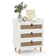 Giantex Modern 3 Chest of Drawers Boho Accent Table Bedside End Table Nightstand Living Room Bedroom White