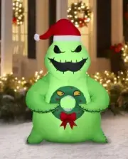 Christmas Inflatable Yard Decoration Oogie Boogie Holding Monster Garland, 5ft