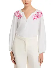 Tommy Bahama Coastal Tide Linen Embroidered Peasant Top