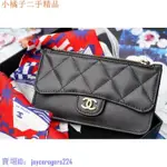 二手 CHANEL AP0374 O CARD HOLDER 荔枝紋 拉鍊卡片零錢包 黑 金銀扣現貨