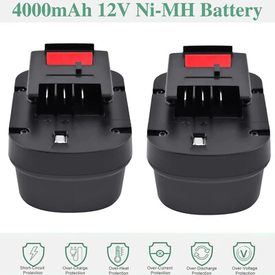 2X 4Ah 12V Ni-MH Battery For Black Decker A12 A1712 HPB12 FSB12 BD-1204L HP12KD