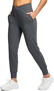 [SANTINY] Women's Joggers with Pockets Crossover Waist Yoga Pants Loose Athletic Leggings for Workout, Running, Lounge