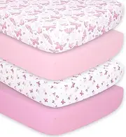 The Peanutshell Pink Butterfly Crib Sheet Set for Baby Girls, 4 Pack