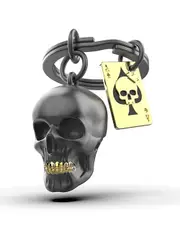 Metalmorphose Miniature 3D Metal Keychain - Black Skull & Playing Card, Whitehill MTM137-01