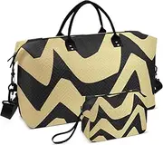White Gold Designer Irregular Stripe Travel Tote Bag Large Carry On Bag Gym Bag with Adjustable Strap for Sports 2 Pcs Set, White Gold Designer Irregular Stripe, 1 size