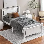 ALFORDSON Bed Frame King Single Size Wooden Bed Base with Solid Wood Pine Timber Slats, Mattress Base Platform Support, White Bed Foundation with Storage Space, Arne Series Home Bedroom Furniture