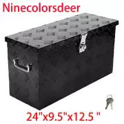 24X9.5X12.5''Black Aluminum Underbody Trunk Bed Trailer Tool Box Storage w/Lock