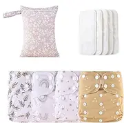 DAWCBVJQ Reusable Cloth Diapers,Adjustable Reusable Baby Cloth Diapers | 4X Absorbent Liners with 4 Inserts & 1 Wet Bag, Waterproof Cover for Toddler Boys Girls