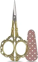 4.5inch Embroidery Scissors with Leather Scissors Cover, Stainless Steel Vintage Gold Scissors Small Sharp Crafting Shears for Embroidery Sewing Craft Art Work Needlework DIY Tools