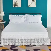 Morakot Bedskirt Lace Trimmed Elastic Bed Wrap, Easy Fit Dust Ruffle Bedskirt, (Pink,Queen) White