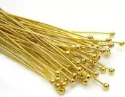 (50mm x 22g, Gold) - 200pc Gold Solid Brass Head Ball pins for Jewellery Making