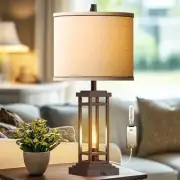 27.5 Tall Farmhouse Table Lamp with USB C + USB A Charge Ports, Rustic Living