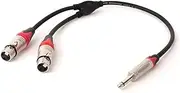 ROBAUN 1PC 6.35MM to Dual XLR Y-Splitter Cable 1/4 Inch TS Jack to 2 XLR Male/Female OFC Shielded Cable for Guitar Amplifier(Z01-D1001FX2-SLRD,0.29m)