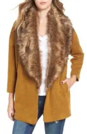 Nordstrom Leith Brown Buckthorn Cardigan Removable Faux Fur Collar NWT XS
