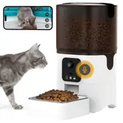 Automatic Cat Feeder Camera, 6L Timed Pet Feeder Dry Food Dispenser for Cats & Dogs, 5G WiFi APP Camera with Night Vision, 10s Meal Call, 1-15 Meals per Day, Dual Power Supply
