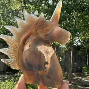 340g Natural agate geode unicorn skull qcrystal cluster quartz healing gift