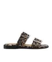 Ganni Leopard Denim Feminine Buckle Two-Strap Sandals 35,36,37,38,39,40,41