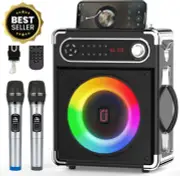 Mini Karaoke Machine for Kids & Adults, Bluetooth Speaker, 2 Mics, MP3 Player