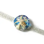 Silver Resin Obi Belt Clip with Pearl and Sea Design for Yukata Accessories