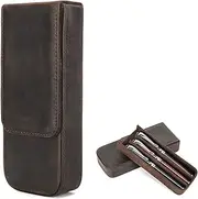 Pen Case for 3 Pens CONTACT'S Crazy Horse Leather Handmade Fountain Pens Holder Travel Pencil Storage Pouch Protective Sleeve Cover