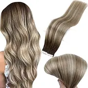 Full Shine 18inch Balayage Highlighted PU Tape in Hair Extensions 40Pcs 100gram Adhensive Seamless Tape in Extensions Remy Human Hair Color #3 Fading to #8 Brown Ombre Highlight With Color #22