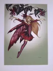 PINK FUSHCIA FLOWER Faerie FAIRY POSTCARD ART PRINT BY AMY BROWN