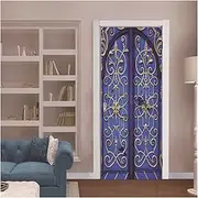 Door Stickers 3D Ethnic Style Door Stickers Waterproof Removable DIY Self-Adhesive Wall Decals Home Bedroom Background Wall Decor (Color : B, Size : 38.5x200cmx2pcs)