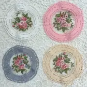 Set of 4 Woven Placemat Coaster Round Mini Doily Table Cloth Lace Embroidered