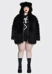 [Dolls Kill x Emily The Strange] Plus Don't Bother Meow Faux Fur Jacket