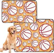2 Pack Dog Pee Mat Sports Basketball Red Orange Dog Tray for Pee Pads Anti Slip for Car Seat 24x36in & 36x42in