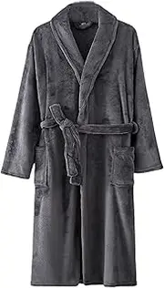 [Adafunzo] Fleece Flannel Robe for Women Men Lightweight Long Bath Robe Soft Warm Fluffy Long Spa Robe Shawl Collar with 2 Pockets