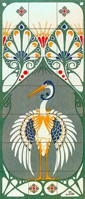 Nature Mural Ceramic Art Nouveau Stork Backsplash Bath Tile #526