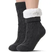 Slipper Socks for Women with Grippers Non Slip, Sherpa Lined Medium Grey