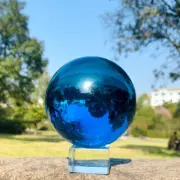 Blue Crystal Ball 100mm Glass Lens Sphere Photography Decoration In Gift Box