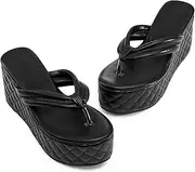 [Juliet Holy] Women's Platform Wedge Slides Sandals Open Toe Slip on Flip-Flops Comfort Summer Beach Casual Wedges Shoes