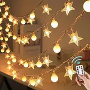 100LED 33FT Fairy String Lights - Warm White Star Mix Globes String Lights with 8 Modes Remote Christmas Lights for Indoor, Outdoor, Bedroom, Wedding, Party, Christmas, Garden Decoration