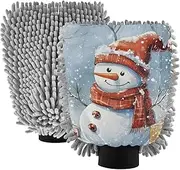 XYMZR Snowman Christmas Snow Trees Absorbent Microfiber Car Wash Mitt, Funny Cute Anime Scratch Free for Cars Cleaning, Home Cleaning Mitts, 2 Pack, 10.24” L x 7.09” W