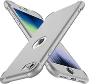 ORETECH Designed for iPhone SE 2022 Case with [2 x Tempered Glass Screen Protector] 360°Full Body Protection iPhone 2020 Case Cover Hard PC Soft Rubber Silicone for iPhone SE 3rd Generation - Silver