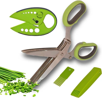 Herb Scissors, Stainless Steel Multipurpose 5 Blade Kitchen Herb Shears, Herb Cu